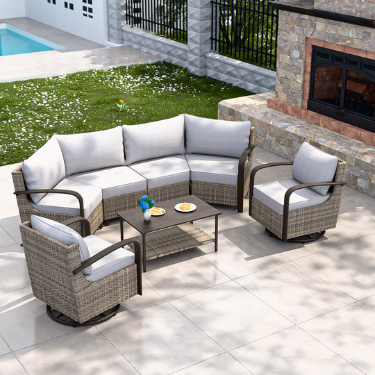 COOS BAY Aurora Terrace Outdoor Furniture Set w/Swivel Rockers, Seats 6