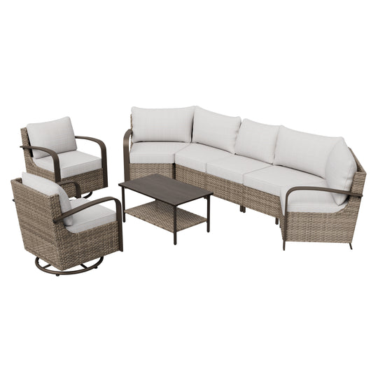 COOS BAY Aurora Terrace Outdoor Furniture Set w/Swivel Rockers, Seats 7