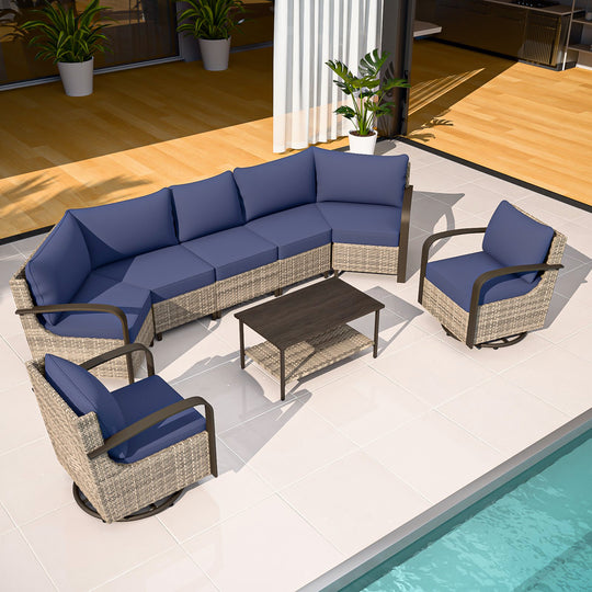 COOS BAY Aurora Terrace Outdoor Furniture Set w/Swivel Rockers, Seats 7