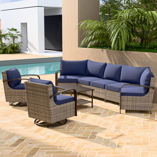 COOS BAY Aurora Terrace Outdoor Furniture Set w/Swivel Rockers, Seats 7