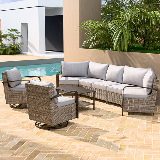COOS BAY Aurora Terrace Outdoor Furniture Set w/Swivel Rockers, Seats 7