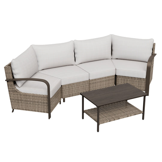 COOS BAY Aurora Terrace Outdoor Furniture Set w/Curved 4-Seat Sofa, Seats 4