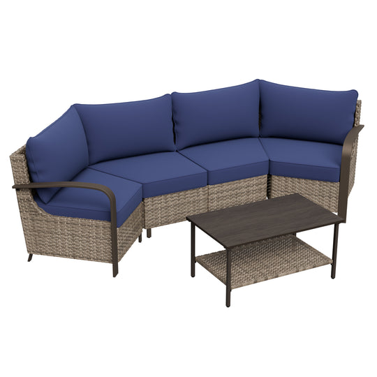 COOS BAY Aurora Terrace Outdoor Furniture Set w/Curved 4-Seat Sofa, Seats 4