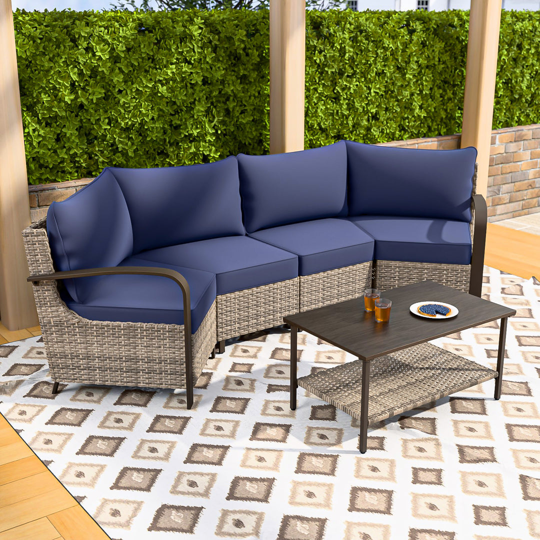COOS BAY Aurora Terrace Outdoor Furniture Set w/Curved 4-Seat Sofa, Seats 4