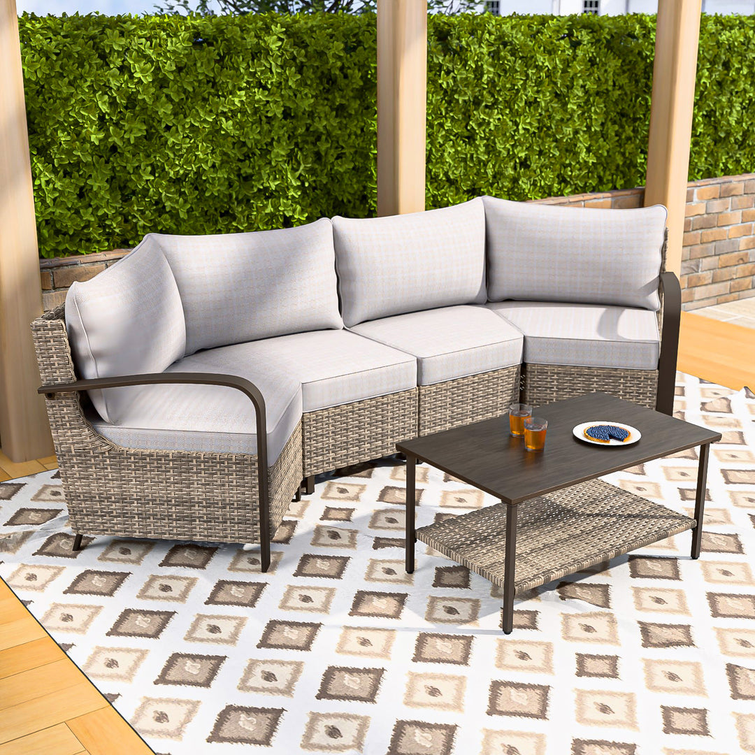 COOS BAY Aurora Terrace Outdoor Furniture Set w/Curved 4-Seat Sofa, Seats 4