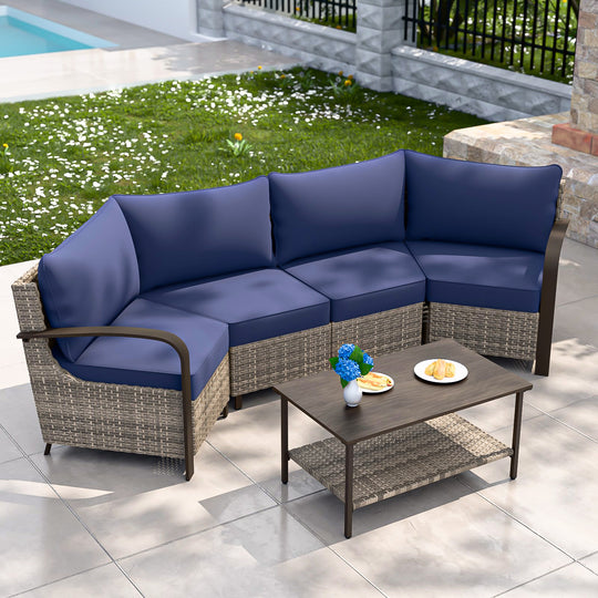 COOS BAY Aurora Terrace Outdoor Furniture Set w/Curved 4-Seat Sofa, Seats 4