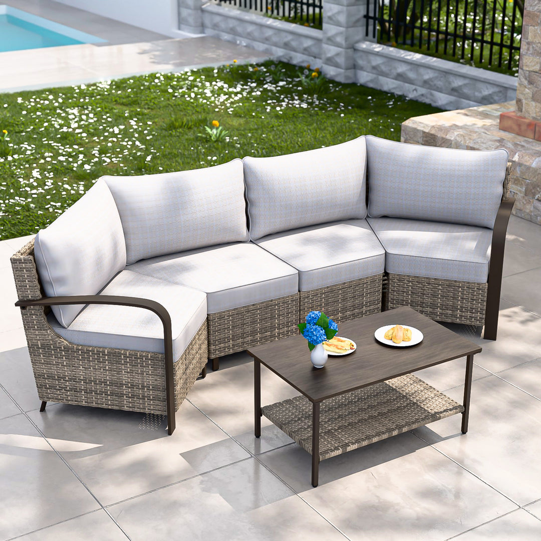 COOS BAY Aurora Terrace Outdoor Furniture Set w/Curved 4-Seat Sofa, Seats 4