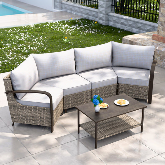 COOS BAY Aurora Terrace Outdoor Furniture Set w/Curved 4-Seat Sofa, Seats 4