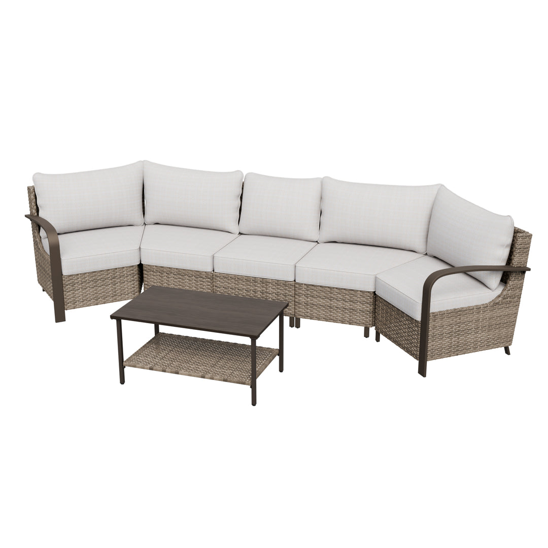 COOS BAY Aurora Terrace Outdoor Furniture Set w/Curved 5-Seat Sofa, Seats 5