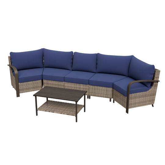 COOS BAY Aurora Terrace Outdoor Furniture Set w/Curved 5-Seat Sofa, Seats 5
