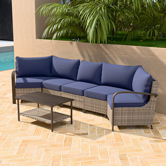 COOS BAY Aurora Terrace Outdoor Furniture Set w/Curved 5-Seat Sofa, Seats 5