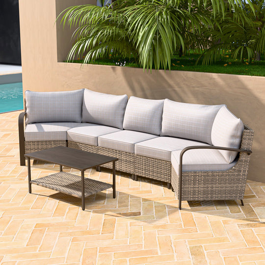 COOS BAY Aurora Terrace Outdoor Furniture Set w/Curved 5-Seat Sofa, Seats 5