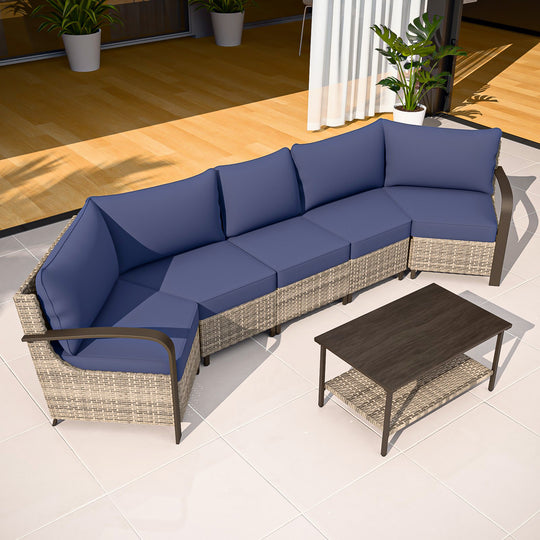 COOS BAY Aurora Terrace Outdoor Furniture Set w/Curved 5-Seat Sofa, Seats 5