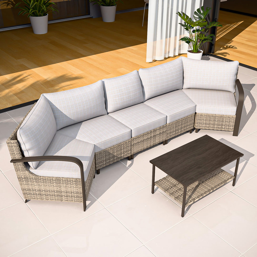 COOS BAY Aurora Terrace Outdoor Furniture Set w/Curved 5-Seat Sofa, Seats 5