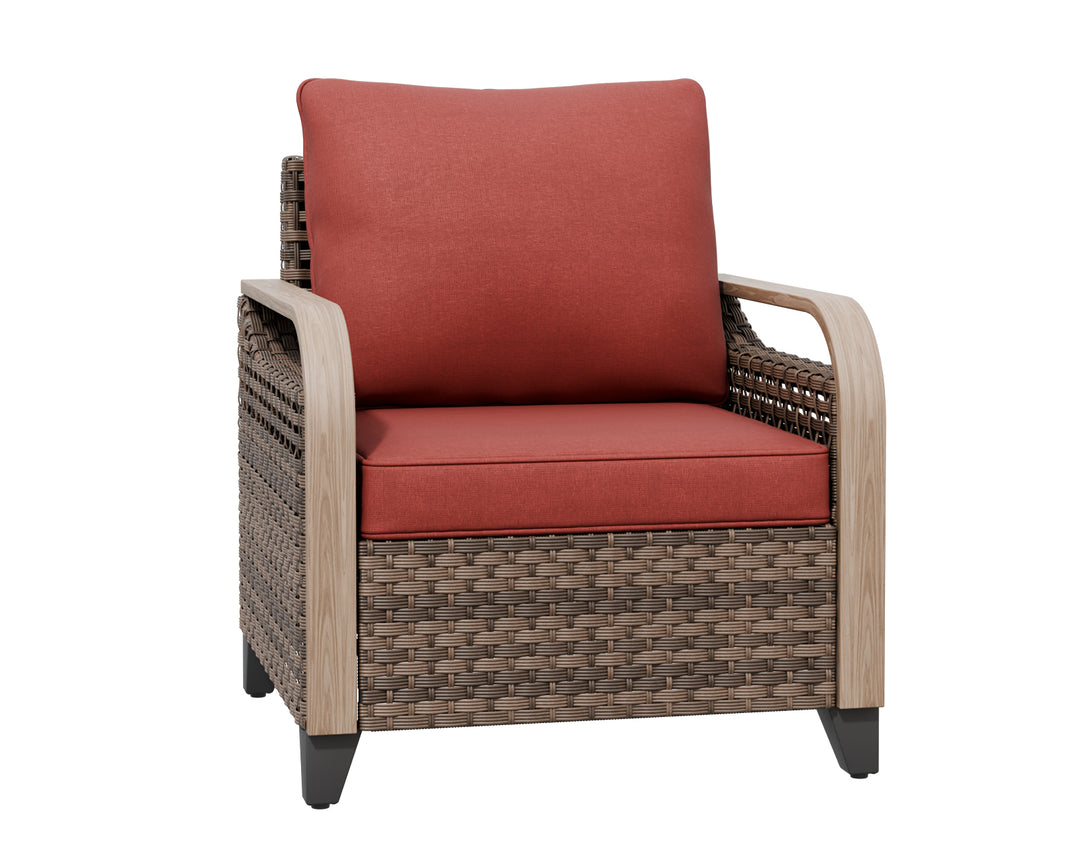 COOS BAY Wicker Outdoor Chair with Cushions, Brown/Gray