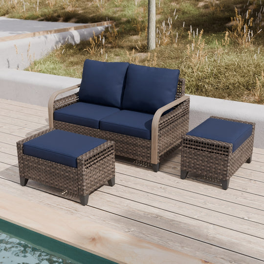 COOS BAY 3 Piece Modern Wicker Outdoor Furniture Set