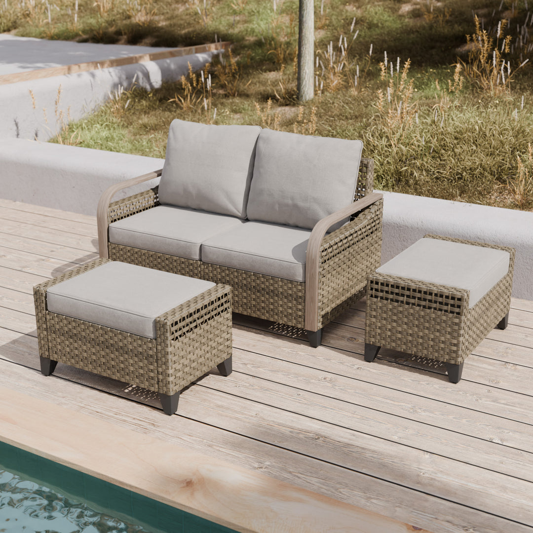 COOS BAY 3 Piece Modern Wicker Outdoor Furniture Set