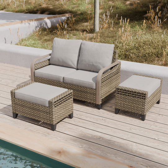 COOS BAY 3 Piece Modern Wicker Outdoor Furniture Set