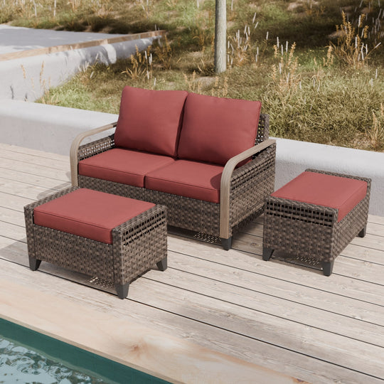 COOS BAY 3 Piece Modern Wicker Outdoor Furniture Set