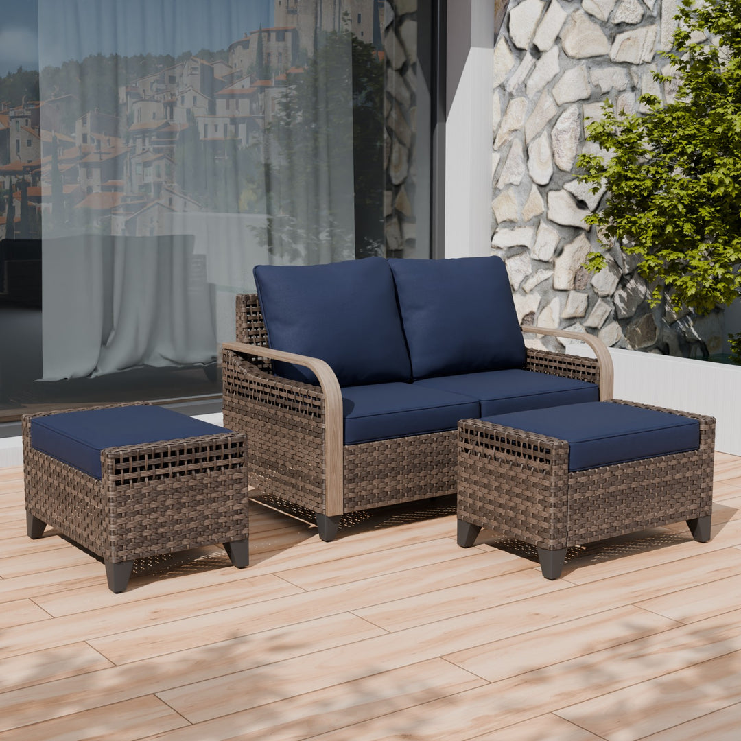 COOS BAY 3 Piece Modern Wicker Outdoor Furniture Set