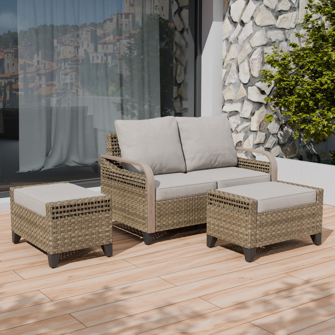 COOS BAY 3 Piece Modern Wicker Outdoor Furniture Set