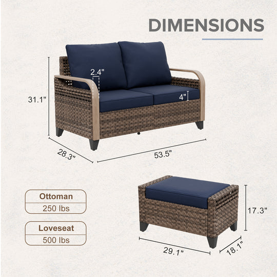 COOS BAY 3 Piece Modern Wicker Outdoor Furniture Set