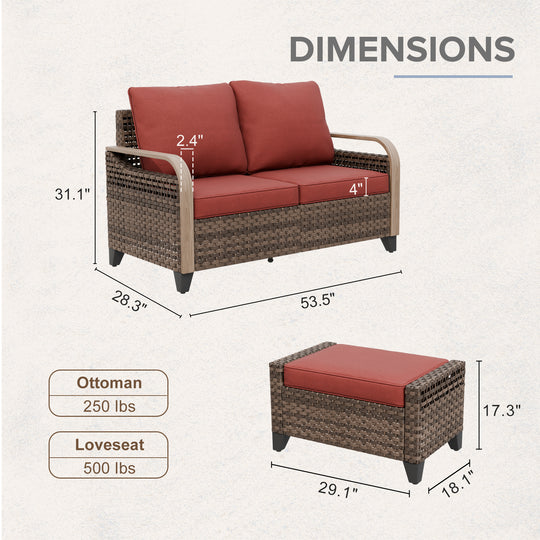 COOS BAY 3 Piece Modern Wicker Outdoor Furniture Set