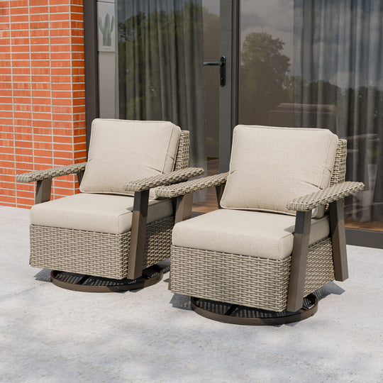 Rustic Hideaway Outdoor Swivel Rocker Patio Chair Set of 2, Beige/Beige, Tan, Dark Blue, Black, Red