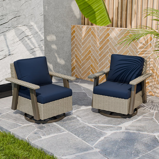 Rustic Hideaway Outdoor Swivel Rocker Patio Chair Set of 2, Beige/Beige, Tan, Dark Blue, Black, Red