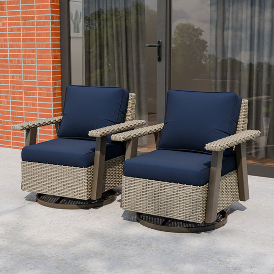 Rustic Hideaway Outdoor Swivel Rocker Patio Chair Set of 2, Beige/Beige, Tan, Dark Blue, Black, Red