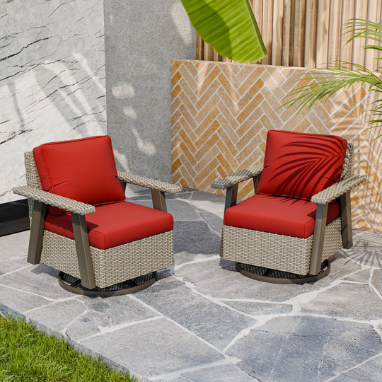 Rustic Hideaway Outdoor Swivel Rocker Patio Chair Set of 2, Beige/Beige, Tan, Dark Blue, Black, Red
