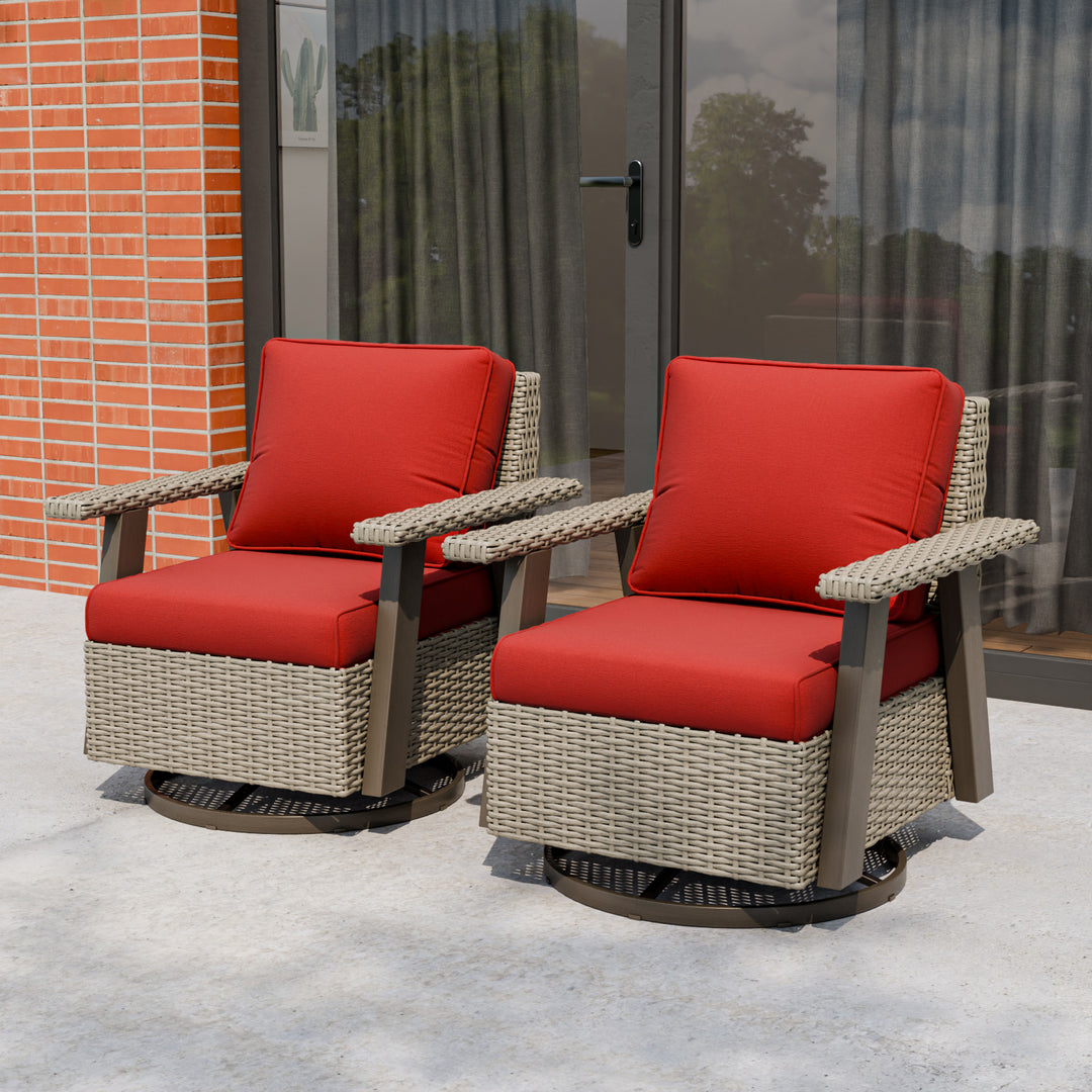 Rustic Hideaway Outdoor Swivel Rocker Patio Chair Set of 2, Beige/Beige, Tan, Dark Blue, Black, Red