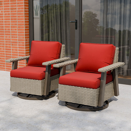 Rustic Hideaway Outdoor Swivel Rocker Patio Chair Set of 2, Beige/Beige, Tan, Dark Blue, Black, Red