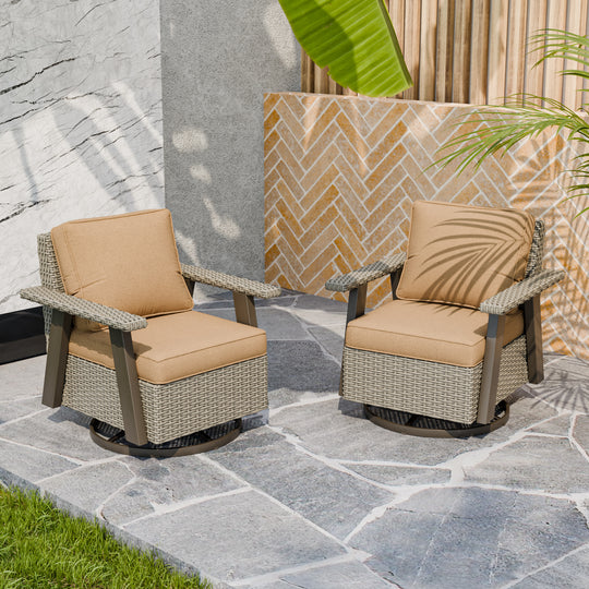Rustic Hideaway Outdoor Swivel Rocker Patio Chair Set of 2, Beige/Beige, Tan, Dark Blue, Black, Red