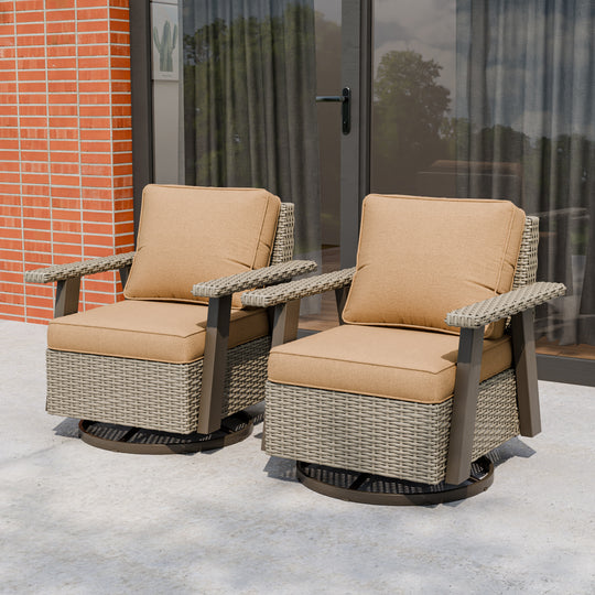 Rustic Hideaway Outdoor Swivel Rocker Patio Chair Set of 2, Beige/Beige, Tan, Dark Blue, Black, Red