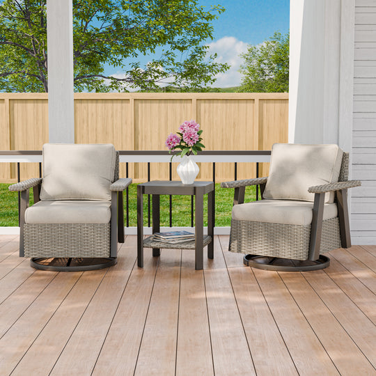 COOS BAY Rustic Hideaway Outdoor Swivel 3-Piece Rocker Patio Chairs and Table Set, Beige/Beige, Tan, Dark Blue, Black, Red