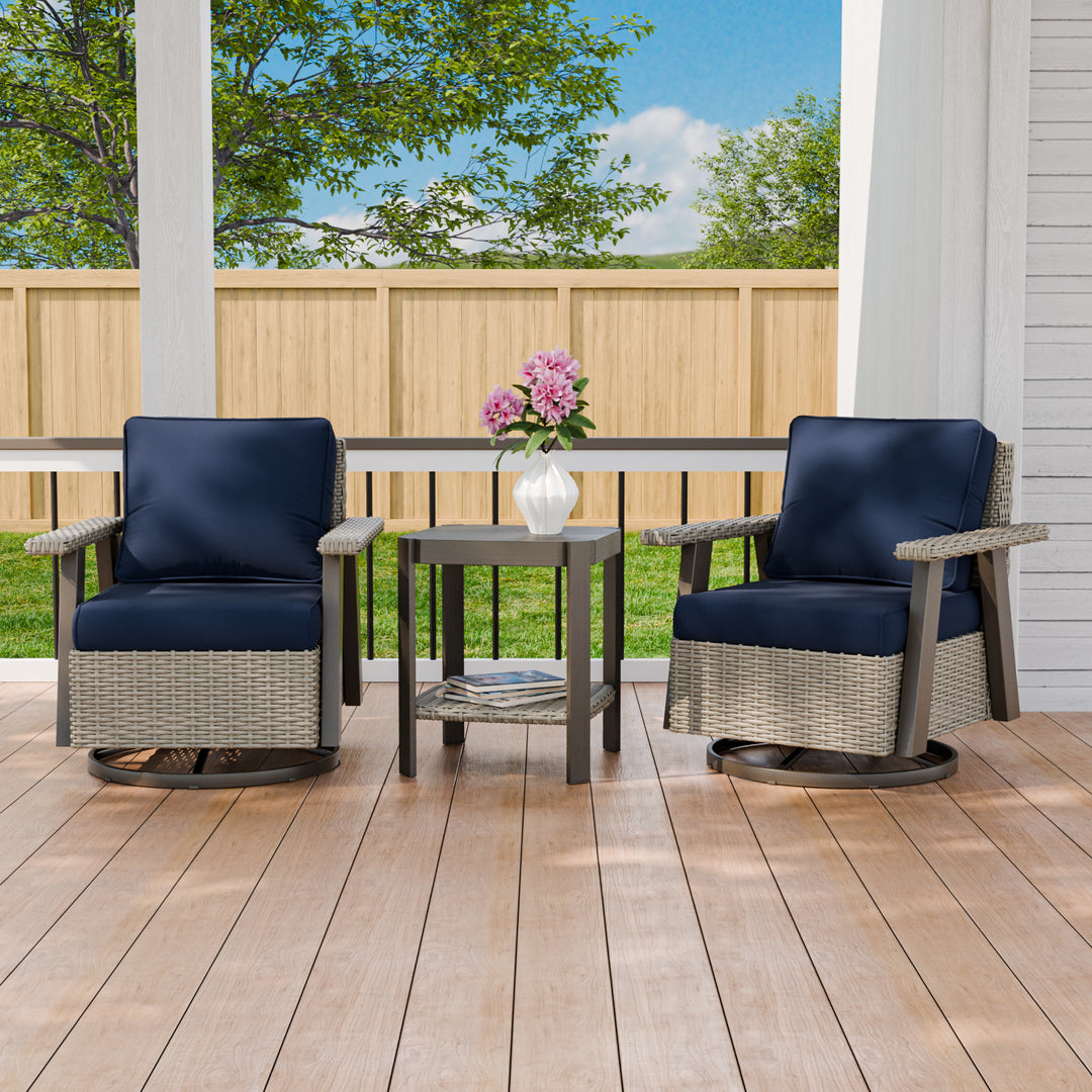 COOS BAY Rustic Hideaway Outdoor Swivel 3-Piece Rocker Patio Chairs and Table Set, Beige/Beige, Tan, Dark Blue, Black, Red