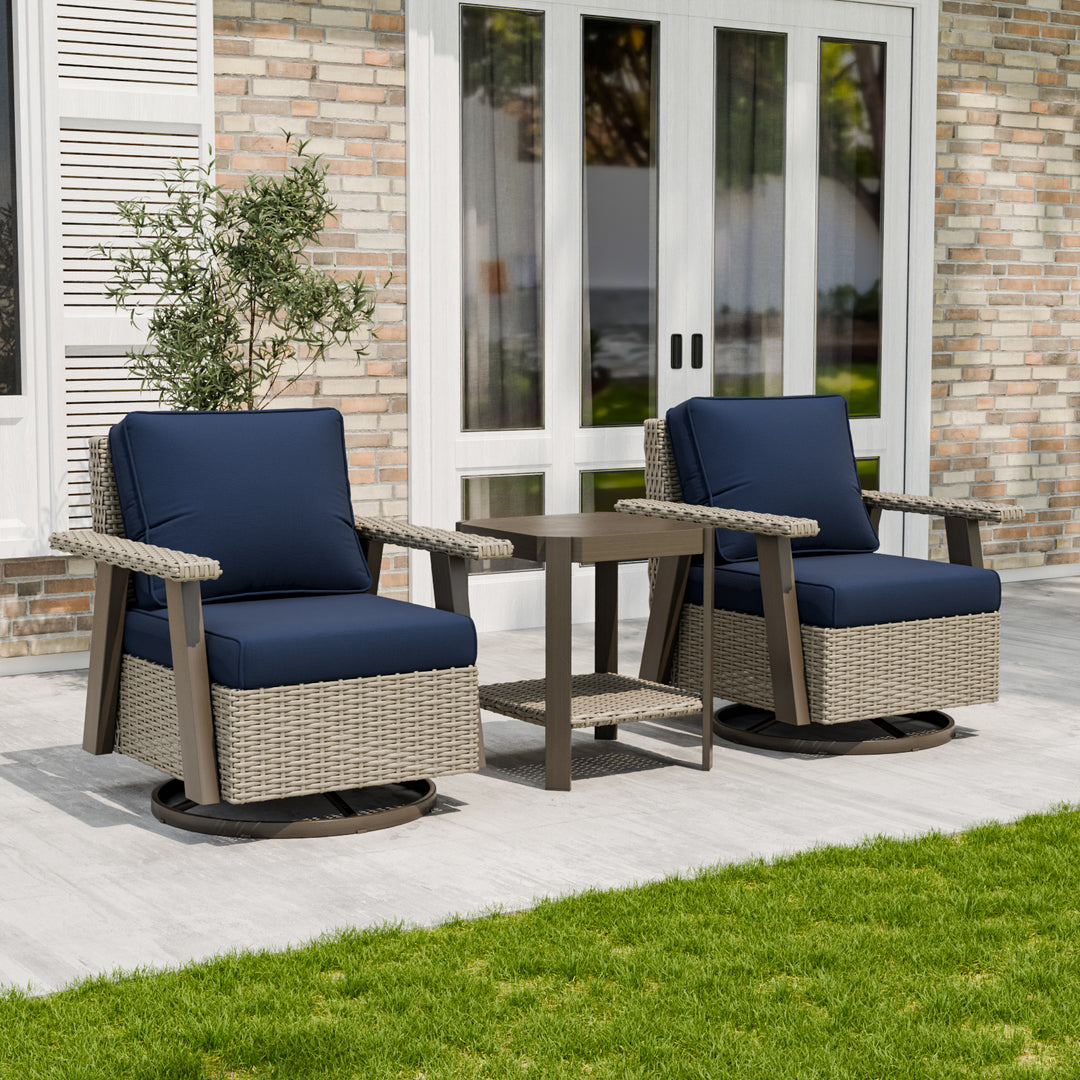 COOS BAY Rustic Hideaway Outdoor Swivel 3-Piece Rocker Patio Chairs and Table Set, Beige/Beige, Tan, Dark Blue, Black, Red