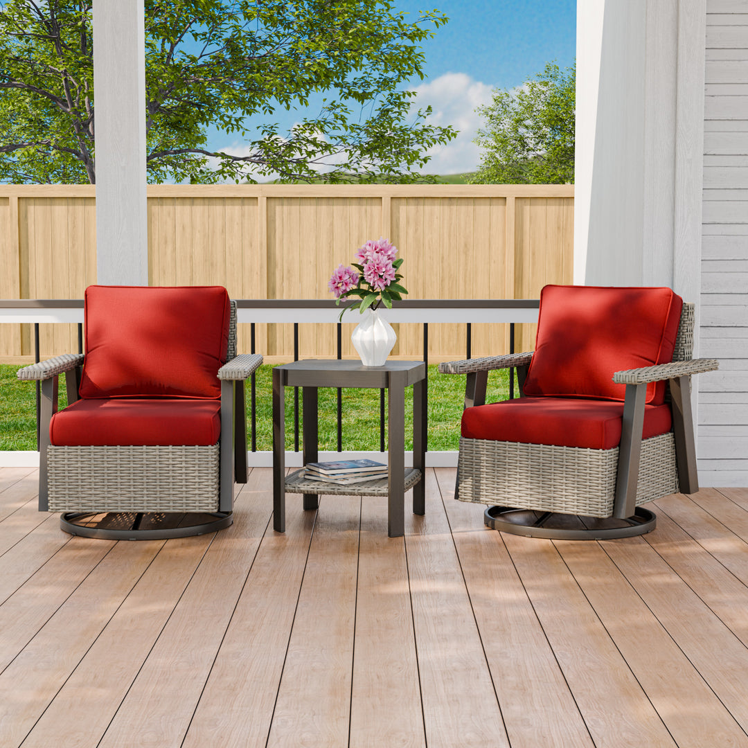 COOS BAY Rustic Hideaway Outdoor Swivel 3-Piece Rocker Patio Chairs and Table Set, Beige/Beige, Tan, Dark Blue, Black, Red