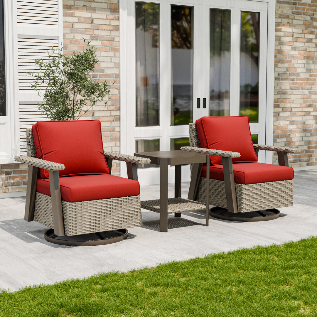 COOS BAY Rustic Hideaway Outdoor Swivel 3-Piece Rocker Patio Chairs and Table Set, Beige/Beige, Tan, Dark Blue, Black, Red