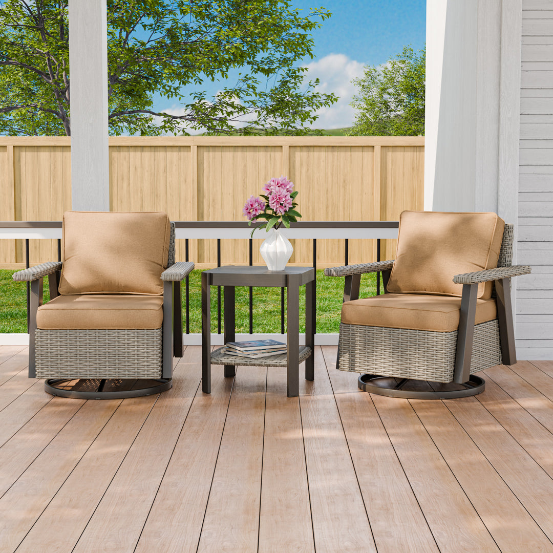 COOS BAY Rustic Hideaway Outdoor Swivel 3-Piece Rocker Patio Chairs and Table Set, Beige/Beige, Tan, Dark Blue, Black, Red