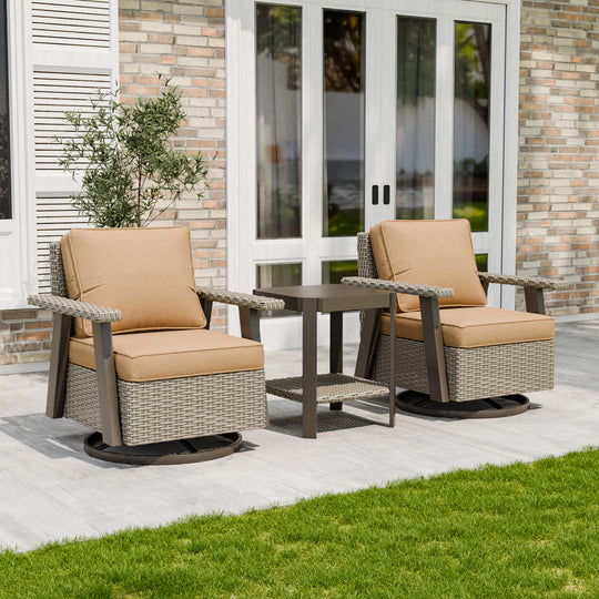 COOS BAY Rustic Hideaway Outdoor Swivel 3-Piece Rocker Patio Chairs and Table Set, Beige/Beige, Tan, Dark Blue, Black, Red