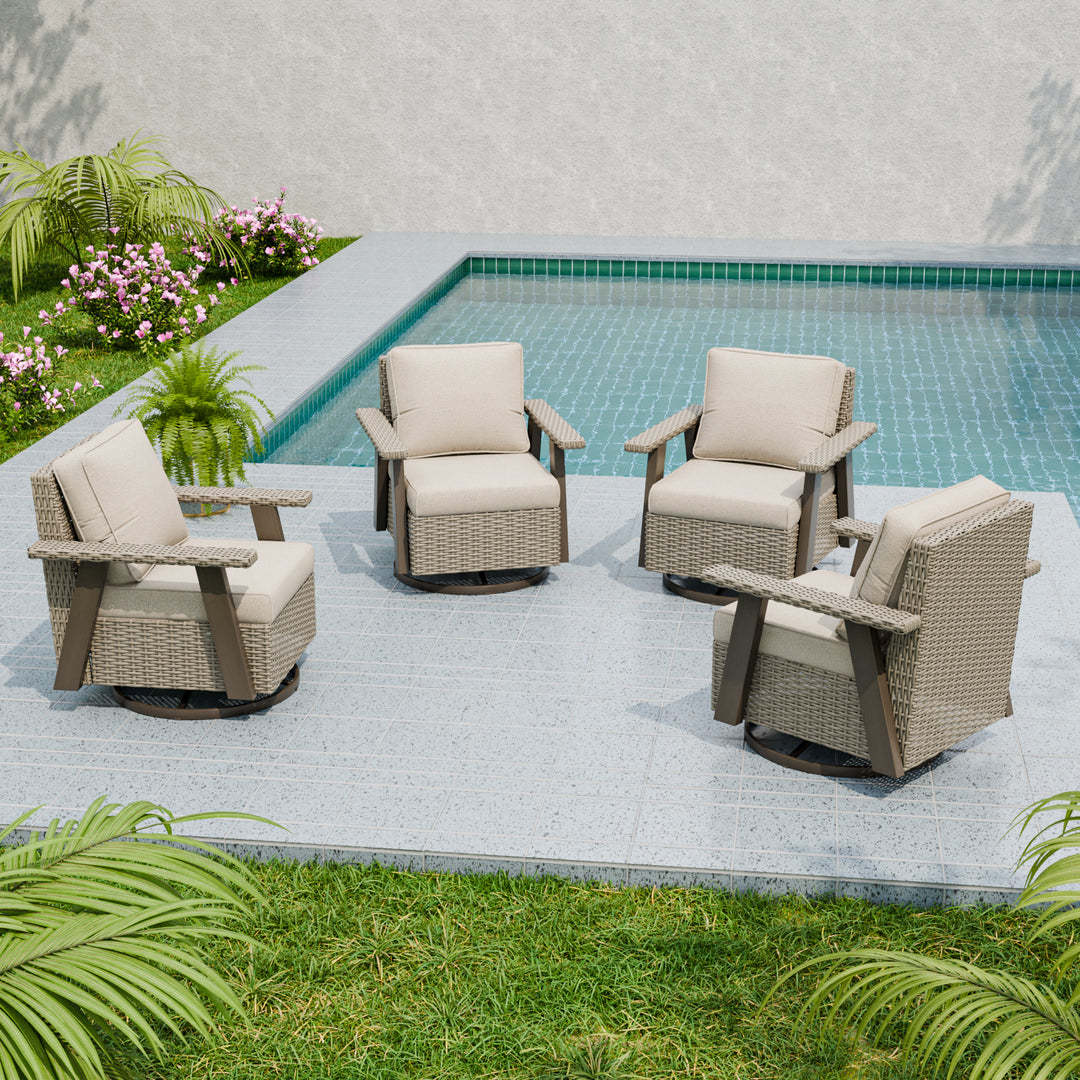Rustic Hideaway Outdoor Swivel Rocker Patio Chair Set of 4, Beige/Beige, Tan, Dark Blue, Black, Red