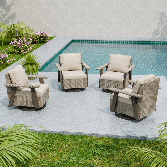 Rustic Hideaway Outdoor Swivel Rocker Patio Chair Set of 4, Beige/Beige, Tan, Dark Blue, Black, Red