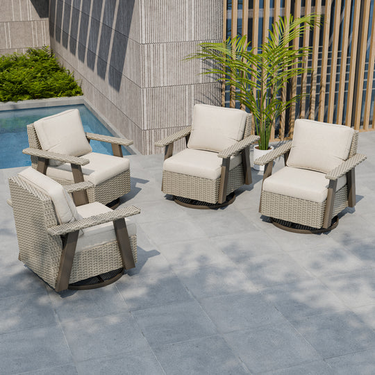 Rustic Hideaway Outdoor Swivel Rocker Patio Chair Set of 4, Beige/Beige, Tan, Dark Blue, Black, Red