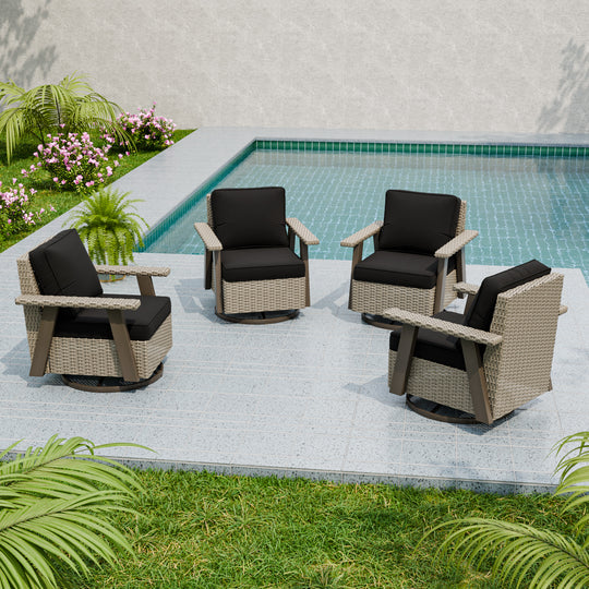 Rustic Hideaway Outdoor Swivel Rocker Patio Chair Set of 4, Beige/Beige, Tan, Dark Blue, Black, Red
