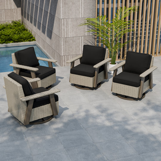 Rustic Hideaway Outdoor Swivel Rocker Patio Chair Set of 4, Beige/Beige, Tan, Dark Blue, Black, Red