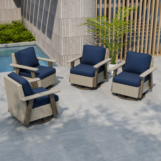 Rustic Hideaway Outdoor Swivel Rocker Patio Chair Set of 4, Beige/Beige, Tan, Dark Blue, Black, Red