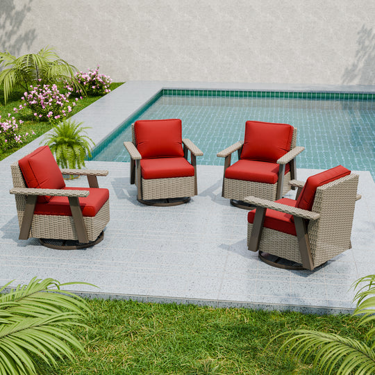 Rustic Hideaway Outdoor Swivel Rocker Patio Chair Set of 4, Beige/Beige, Tan, Dark Blue, Black, Red