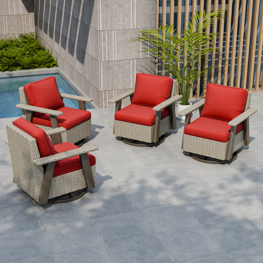 Rustic Hideaway Outdoor Swivel Rocker Patio Chair Set of 4, Beige/Beige, Tan, Dark Blue, Black, Red